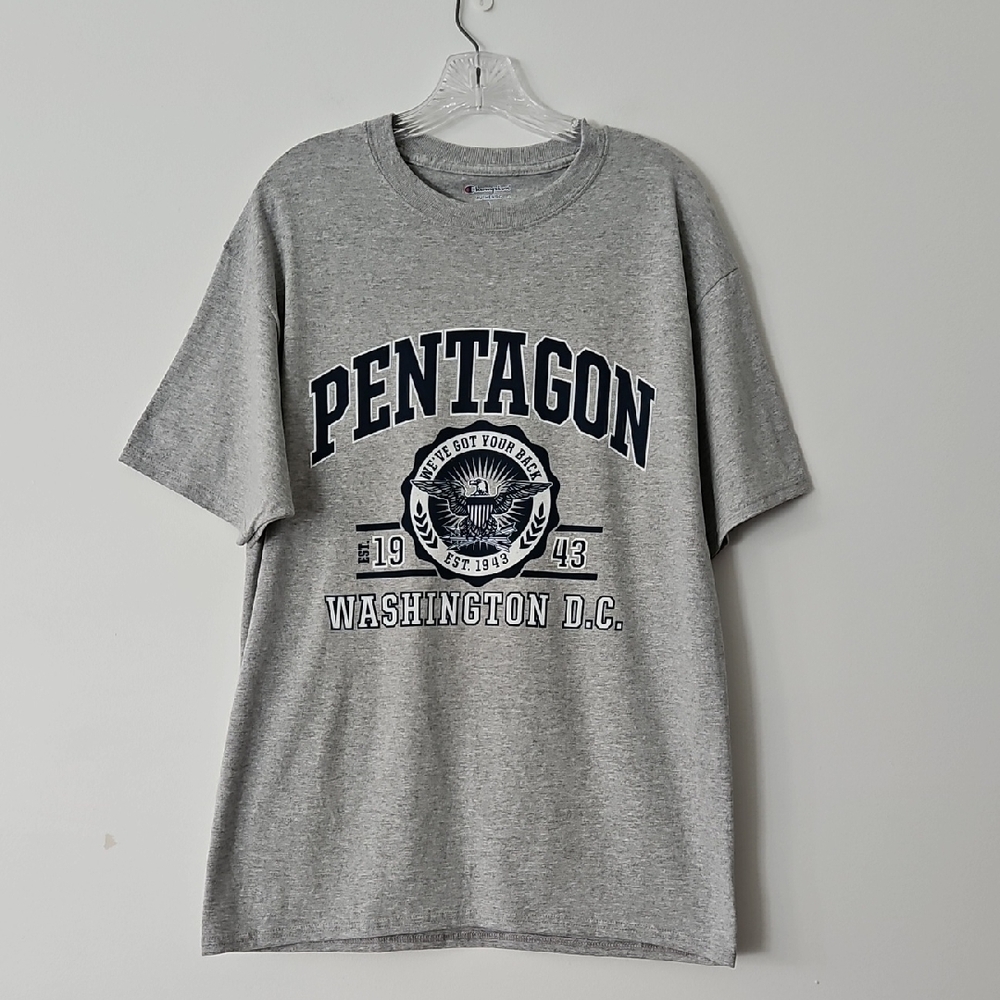 Champion Pentagon Tshirt "We've Got Your Back" Casual Gray Retro Size Large